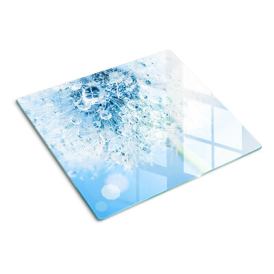 Snijplanken glas Paardenbloem met waterdruppels