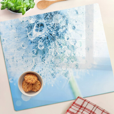 Snijplanken glas Paardenbloem met waterdruppels