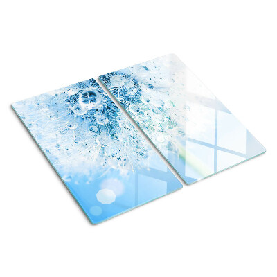 Snijplanken glas Paardenbloem met waterdruppels