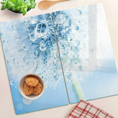 Snijplanken glas Paardenbloem met waterdruppels