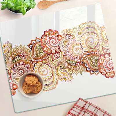 Glazen snijplanken Paisleypatroon in tinten rood en goud