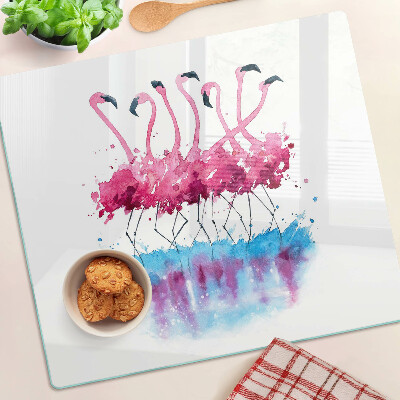 Snijplanken glas Flamingo's in aquarelstijl
