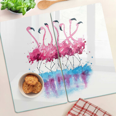 Snijplanken glas Flamingo's in aquarelstijl