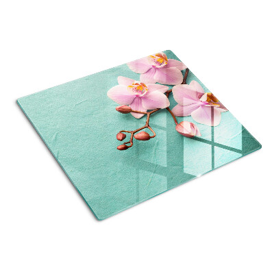 Snijplanken glas Orchideeën op een blauwe achtergrond