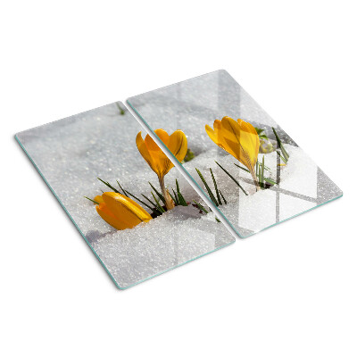 Glazen snijplanken Krokussen in de sneeuw