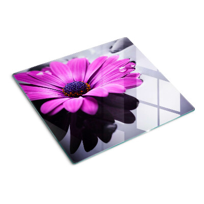 Snijplanken glas Paarse bloem met waterdruppels