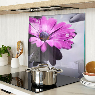 Snijplanken glas Paarse bloem met waterdruppels