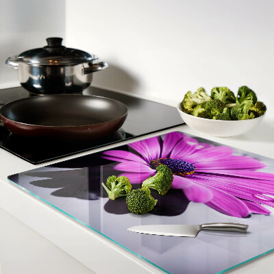 Snijplanken glas Paarse bloem met waterdruppels
