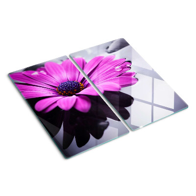 Snijplanken glas Paarse bloem met waterdruppels