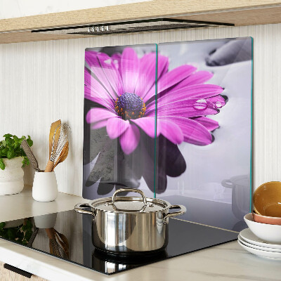 Snijplanken glas Paarse bloem met waterdruppels
