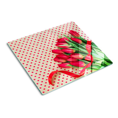 Glazen snijplanken Tulpen met hartjes en lint
