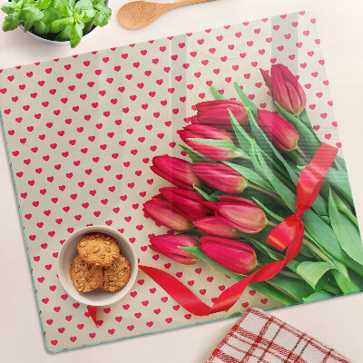 Glazen snijplanken Tulpen met hartjes en lint