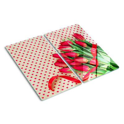 Glazen snijplanken Tulpen met hartjes en lint