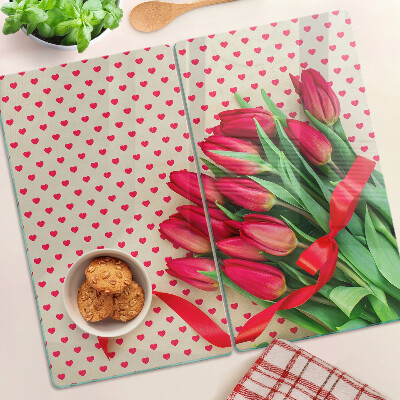 Glazen snijplanken Tulpen met hartjes en lint