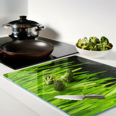 Glazen snijplanken Groen gras met waterdruppels