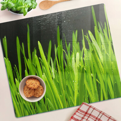 Glazen snijplanken Groen gras met waterdruppels