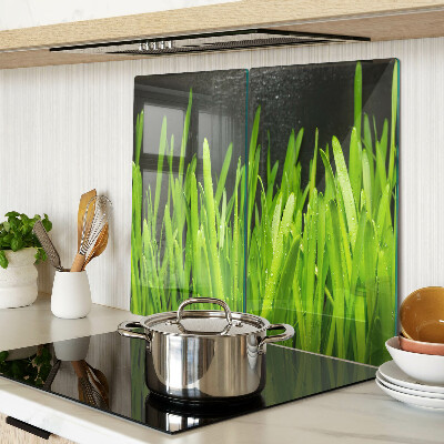 Glazen snijplanken Groen gras met waterdruppels