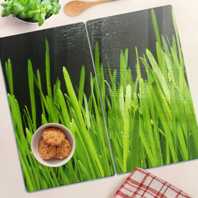 Glazen snijplanken Groen gras met waterdruppels