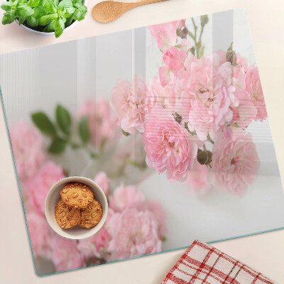 Snijplanken glas Roze bloemen in een vaas