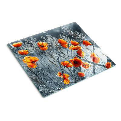 Snijplanken glas Klaprozenlandschap in grijstinten