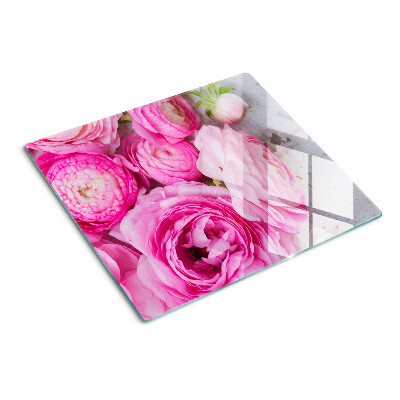 Snijplanken glas Roze bloemen in een boeket