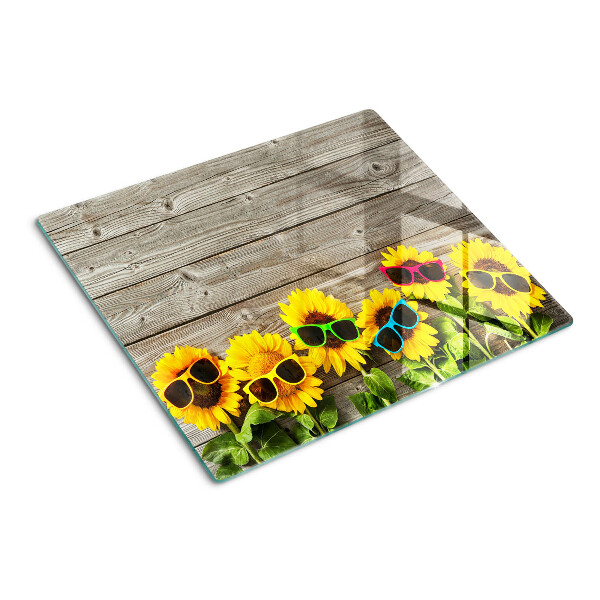 Snijplanken glas Zonnebloemen in een zonnebril