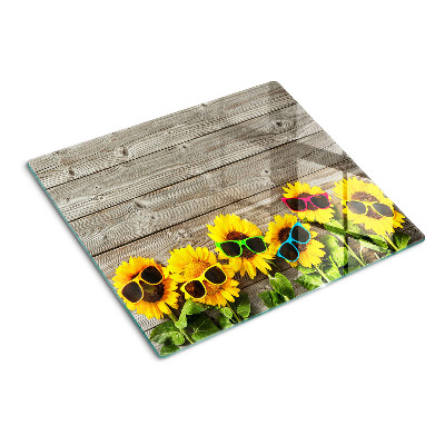 Snijplanken glas Zonnebloemen in een zonnebril