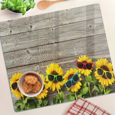 Snijplanken glas Zonnebloemen in een zonnebril