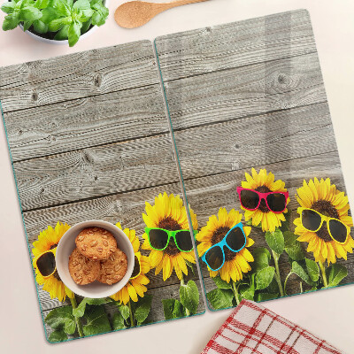 Snijplanken glas Zonnebloemen in een zonnebril