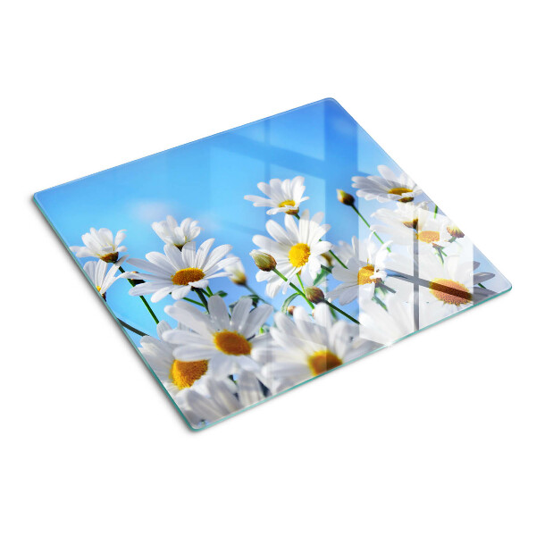 Snijplanken glas Madeliefjes op een blauwe achtergrond