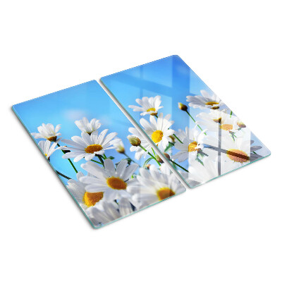 Snijplanken glas Madeliefjes op een blauwe achtergrond