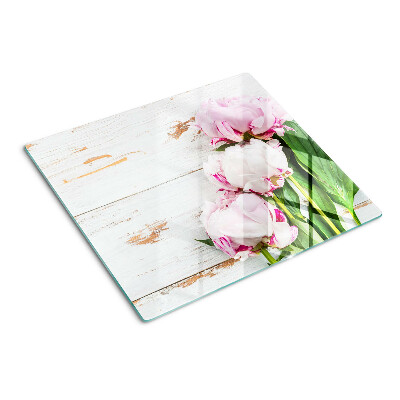 Snijplanken glas Pioenrozen op een houten achtergrond