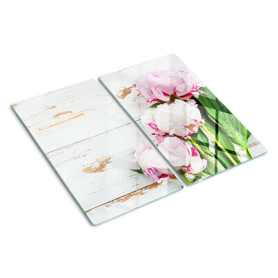 Snijplanken glas Pioenrozen op een houten achtergrond