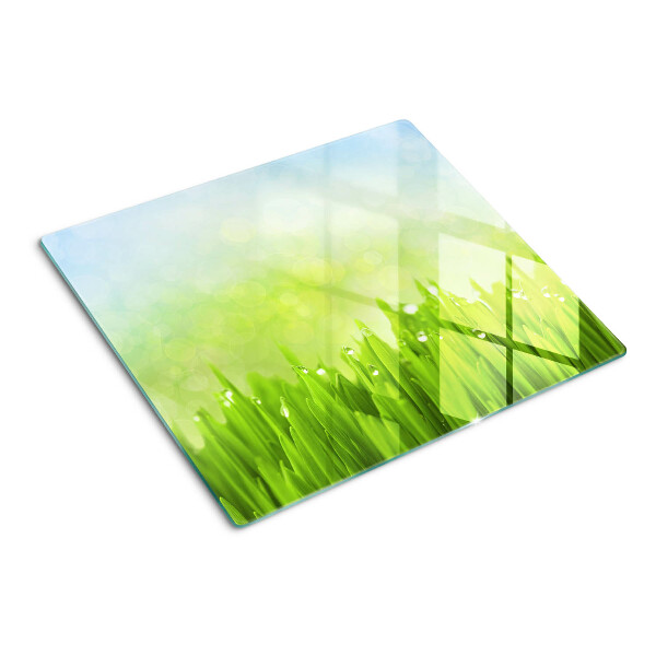 Glazen snijplanken Groen gras met waterdruppels