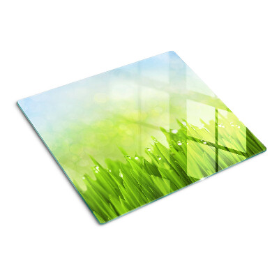 Glazen snijplanken Groen gras met waterdruppels