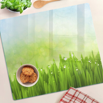 Glazen snijplanken Groen gras met waterdruppels