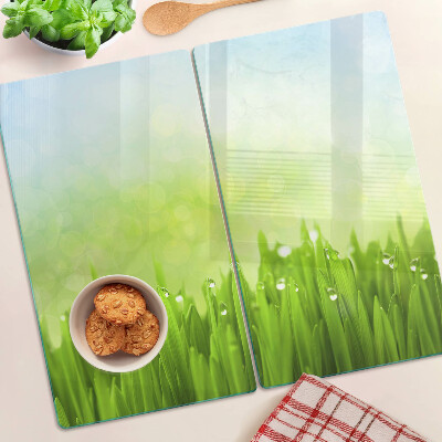 Glazen snijplanken Groen gras met waterdruppels
