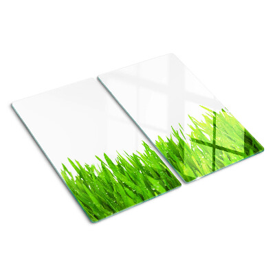 Glazen snijplanken Groen gras met waterdruppels