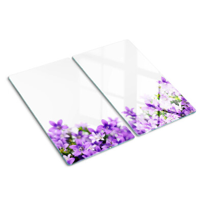 Snijplanken glas Paarse bloemen op de achtergrond