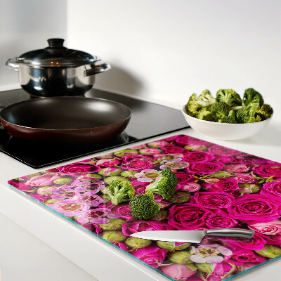 Snijplanken glas Roze bloemen in een boeket
