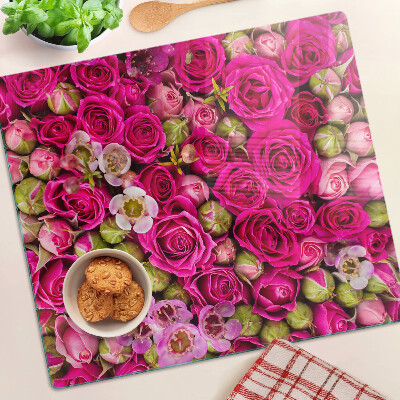 Snijplanken glas Roze bloemen in een boeket