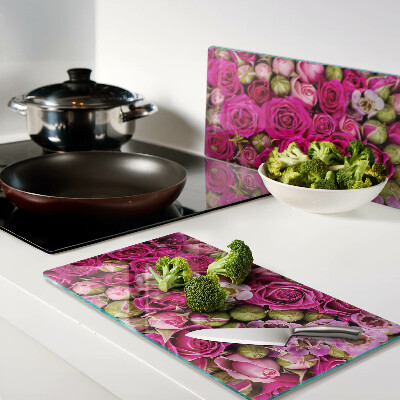 Snijplanken glas Roze bloemen in een boeket