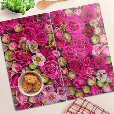 Snijplanken glas Roze bloemen in een boeket