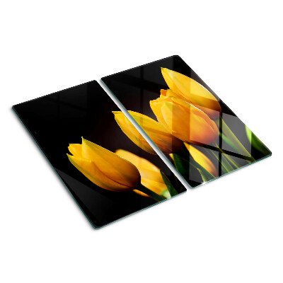 Snijplanken glas Gele tulpen op een zwarte achtergrond