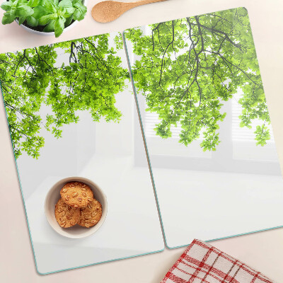 Snijplanken glas Groene bladeren tegen de lucht