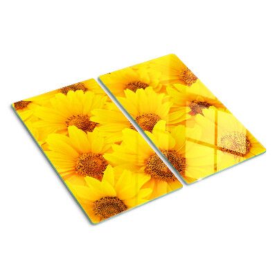 Glazen snijplanken Zonnebloemen op een gele achtergrond