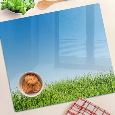 Snijplanken glas Groene weide onder blauwe lucht