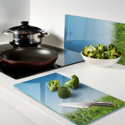 Snijplanken glas Groene weide onder blauwe lucht