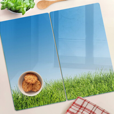 Snijplanken glas Groene weide onder blauwe lucht