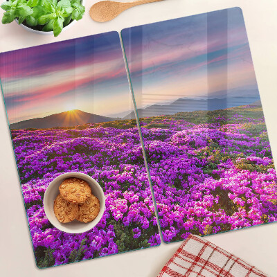 Glazen snijplanken Bloemenlandschap bij zonsondergang